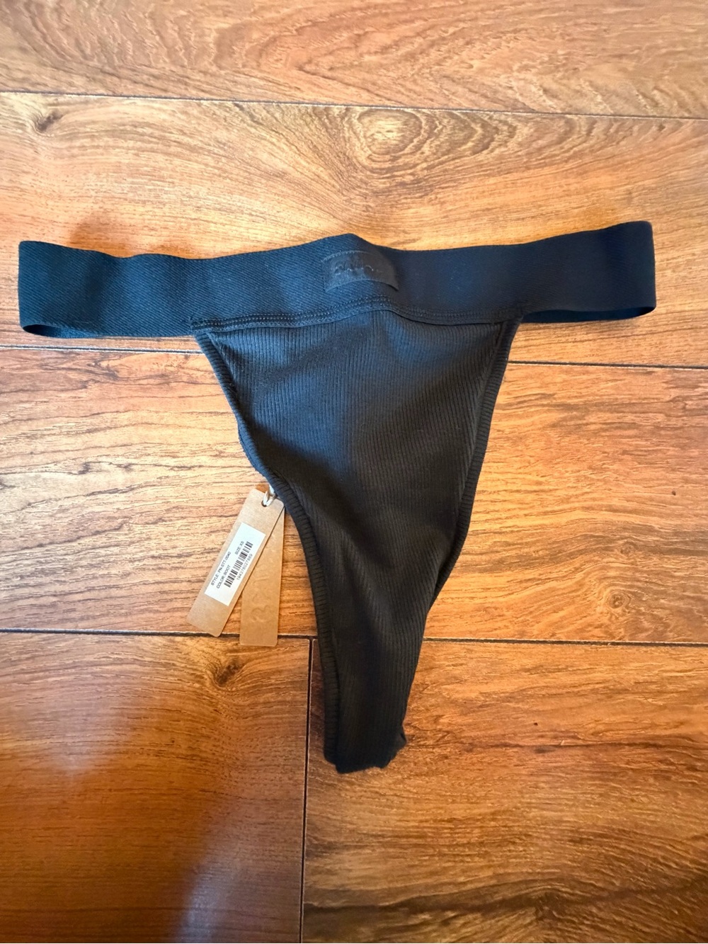 SKIMS Black Ribbed High-Cut Thong